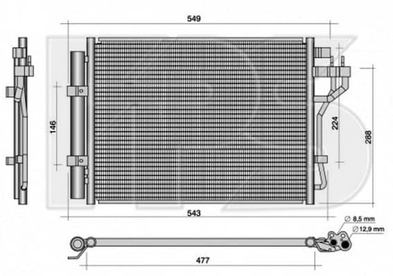 Радіатор кондиціонера Hyundai i10 2014-2019, 97606B9000, 97606B9001, 97606B9100, 97606B9101