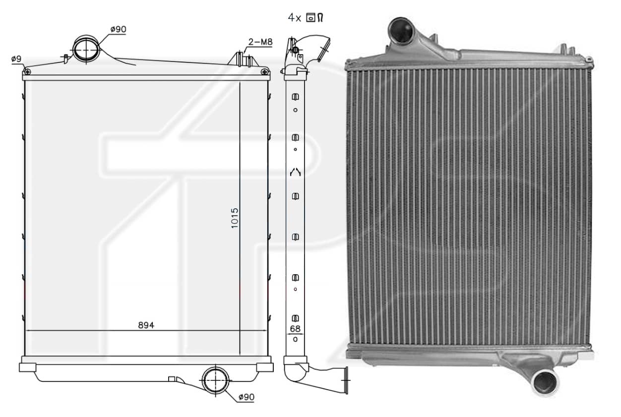 Радіатор Наддуву Renault Truck T/K/C(Cab 2,5M) 2014+, 21208268, 21649511, 7421476542, 7421649537, 7422062508, 7485013194, 7485013539, 85013014, 85019014, 21631996