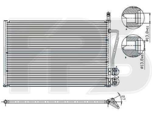 Радіатор кондиціонера Ford Fiesta 2002-2006, 1142771, 1146195, 1254203, 1333713, 1363775, 1384859, 1467421, 1672022, 2S6H19710AA, 2S6H19710AB, 2S6H19710AC, 2S6H19710AD, 5S6H19710BA, 5S6H19710BB, 5S6J19710BAKT, DE9461480, DE9461480A, DE9461480B, DE9461480C, DG4061480, DG4061480A, ME2S6H19710AC