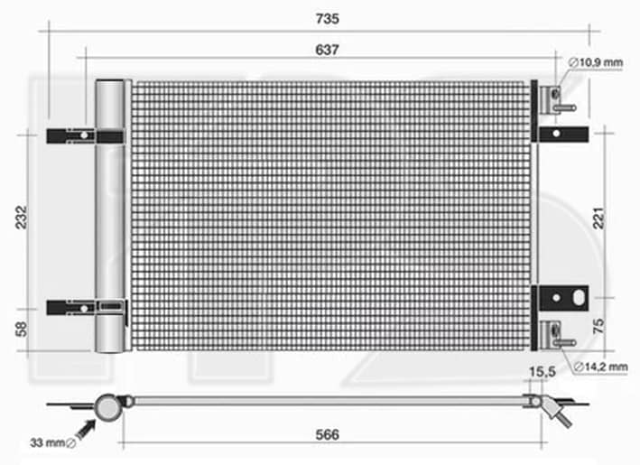 Радіатор кондиціонера Citroen C5 Aircross 2022-2025, 9673629480, 9677145480, 9817334080, 9817275680, 3552498, SU001A4747