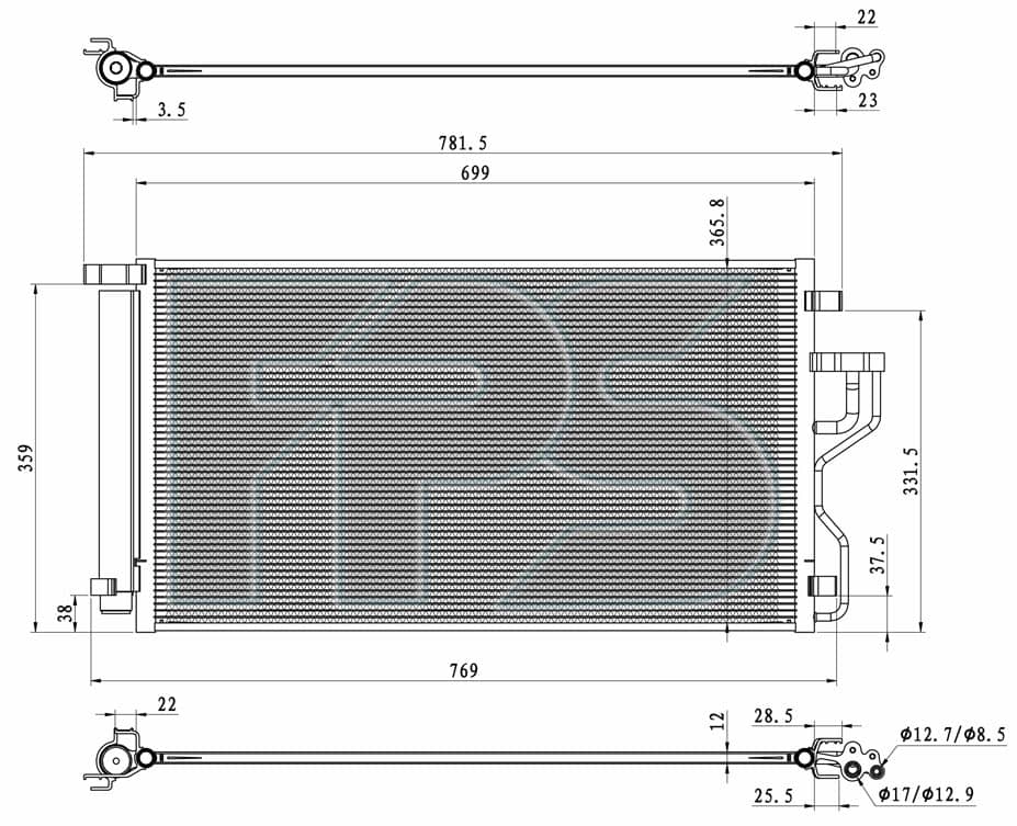 Радіатор кондиціонера Hyundai ix35 2010-2015, 976062S500, 976062S501